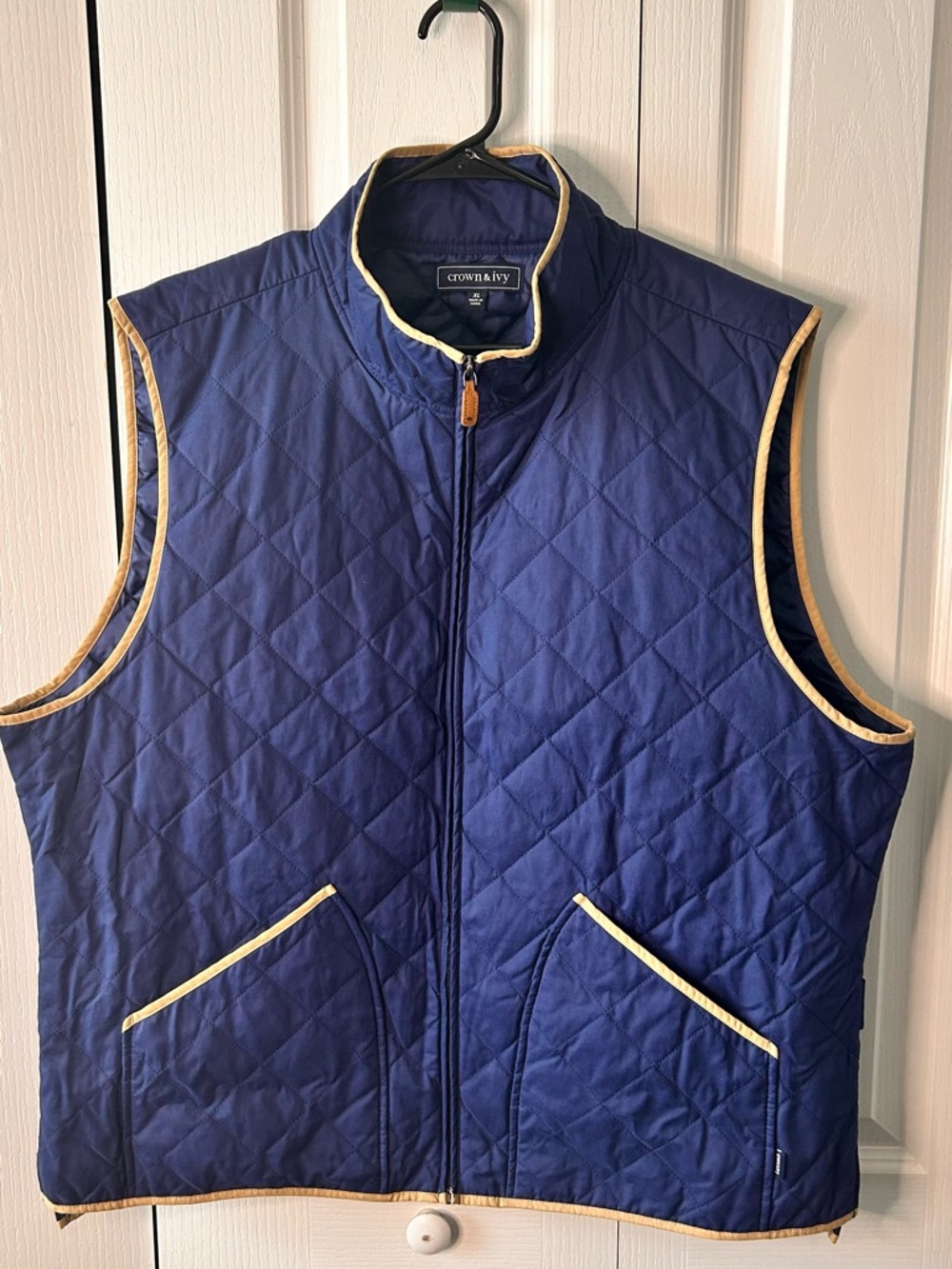 Crown & Ivy Full Zip‎ Quilted Diamond Camel Tan Navy Blue Lining Vest Men's XL